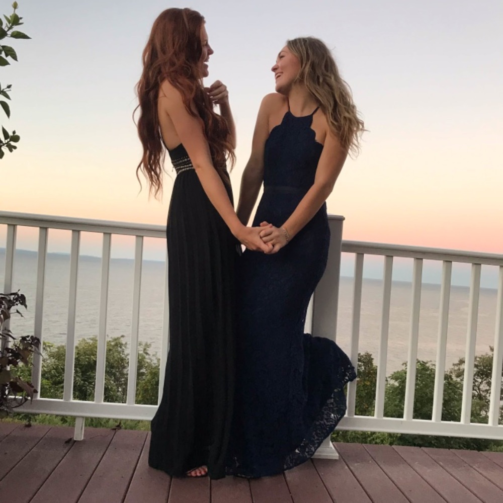 Lulus Navy Blue Lace Maxi Dress